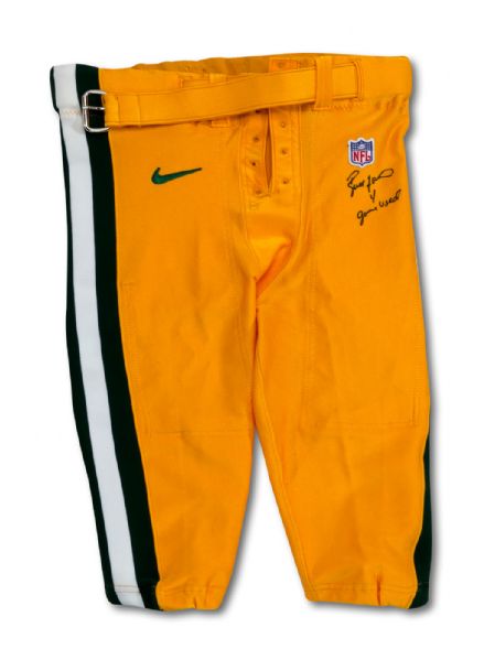 1997 BRETT FAVRE AUTOGRAPHED GREEN BAY PACKERS GAME WORN HOME PANTS (FAVRE LOA)