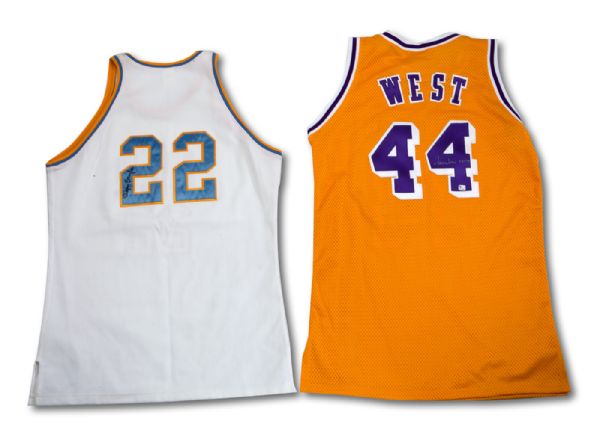 JERRY WEST AND ELGIN BAYLOR PAIR OF AUTOGRAPHED LOS ANGELES LAKERS REPLICA JERSEYS