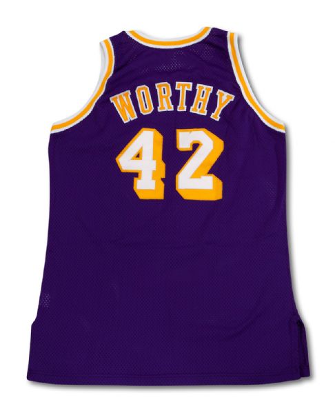 1994-95 JAMES WORTHY LOS ANGELES LAKERS PRE-SEASON GAME WORN ROAD JERSEY (NSM COLLECTION)