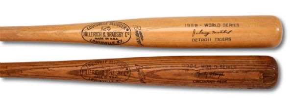 1964 MARTY KEOUGH (CIN. REDS) AND 1968 TOM MATCHICK (DETROIT TIGERS) H&B WORLD SERIES MODEL GAME BATS (BILL RIDDELL COLLECTION)