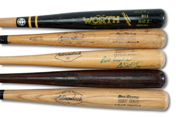 LOT OF (5) 1970S-80S ALL-STARS PROFESSIONAL MODEL GAME USED BATS INCL. SIMMONS, B. BONDS, MADLOCK, GRICH AND FOSTER (BILL RIDDELL COLLECTION)