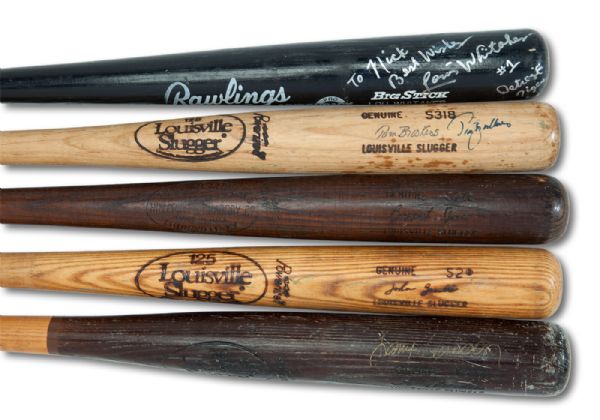 COLLECTION OF (5) GAME USED BATS FROM MEMBERS OF THE 1984 WORLD CHAMPION DETROIT TIGERS INCL. WHITAKER, HERNDON, JONES, BROOKENS AND GRUBB (BILL RIDDELL COLLECTION)
