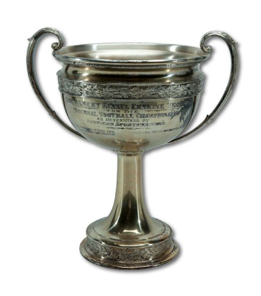 1929-31 COLLEGE FOOTBALL NATIONAL CHAMPIONSHIP TROPHY "THE ALBERT RUSSEL ERSKINE TROPHY" HONORING TITLES WON BY NOTRE DAME (1929-30) & USC (1931) AND ACCOMPANYING CERTIFICATE (NSM COLLECTION) 