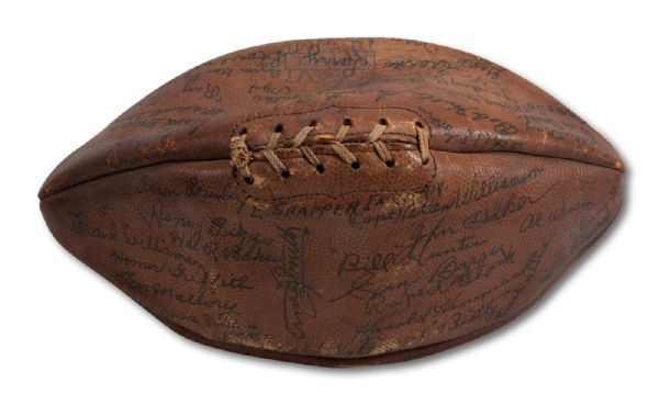 1931 USC TROJANS (NATIONAL CHAMPIONS) VS. NOTRE DAME FIGHTING IRISH (USC 16 - ND 14) MULTI-SIGNED GAME USED FOOTBALL (NSM COLLECTION)