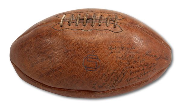 1932 USC TROJANS (NATIONAL CHAMPIONS) TEAM SIGNED FOOTBALL (NSM COLLECTION)