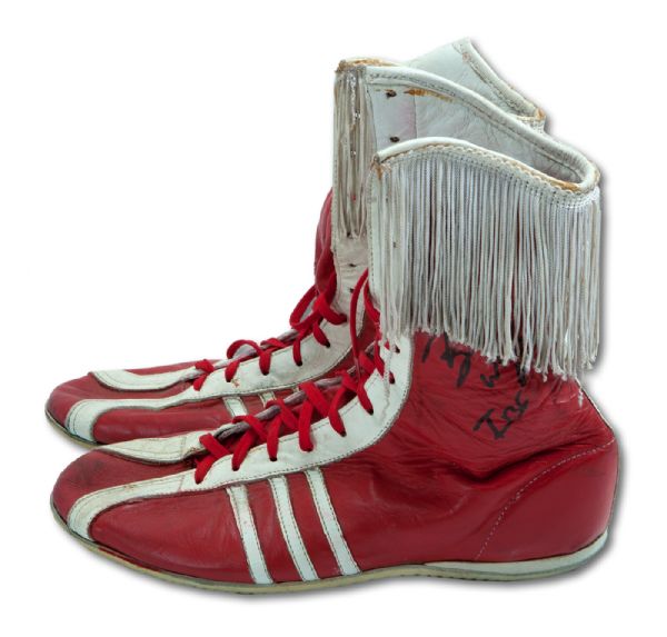 TERRIBLE TERRY NORRIS AUTOGRAPHED FIGHT WORN CUSTOM MADE SHOES FROM 8/19/1995 VICTORY VS. LUIS SANTANA TO CLAIM 3RD WBC TITLE (NORRIS LOA)