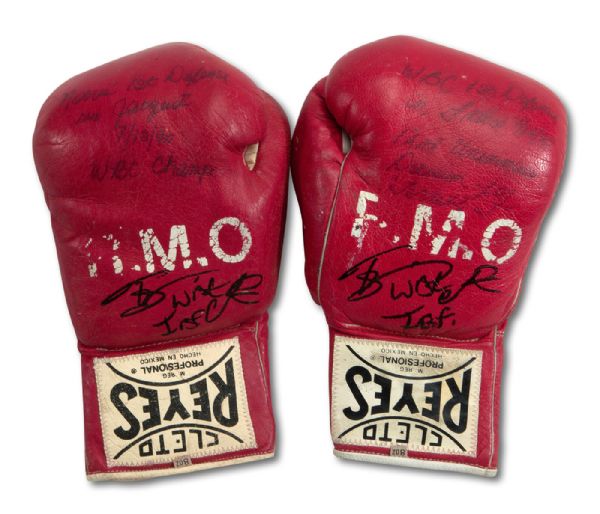 TERRIBLE TERRY NORRIS SIGNED & NOTATED FIGHT WORN GLOVES FROM 7/13/1990 VICTORY VS. RENE JACQUOT - 1ST WBC TITLE DEFENSE (NORRIS LOA)