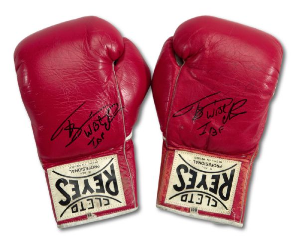 TERRIBLE TERRY NORRIS SIGNED & NOTATED FIGHT WORN GLOVES FROM 12/9/1988 NABF LIGHT MIDDLEWEIGHT CHAMPIONSHIP VICTORY VS. STEVE LITTLE (NORRIS LOA)