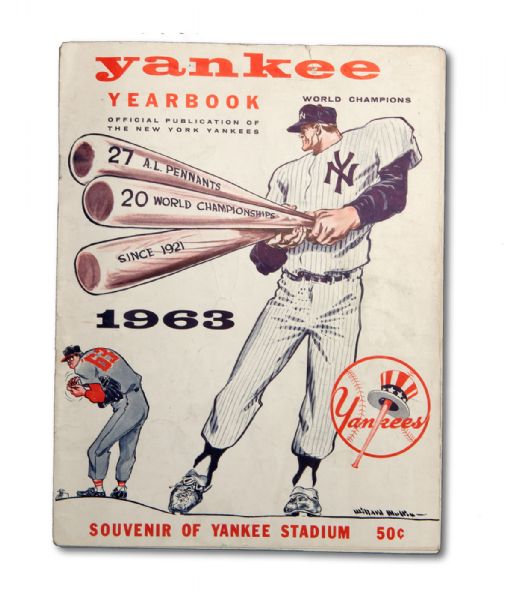 1963 NEW YORK YANKEES YEARBOOK SIGNED BY (7) PLAYERS INCL. MANTLE, MARIS AND HOWARD