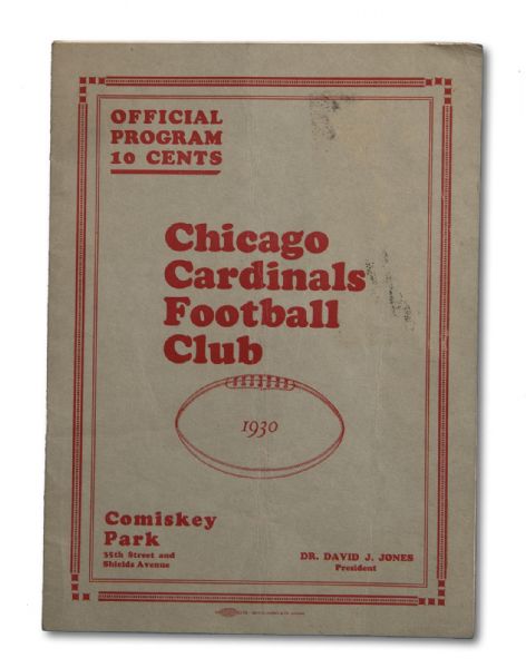 1930 CHICAGO CARDINALS VS. CHICAGO BEARS COMISKEY PARK GAME PROGRAM (ERNIE NEVERS, BRONKO NAGURSKI, RED GRANGE, ET AL)