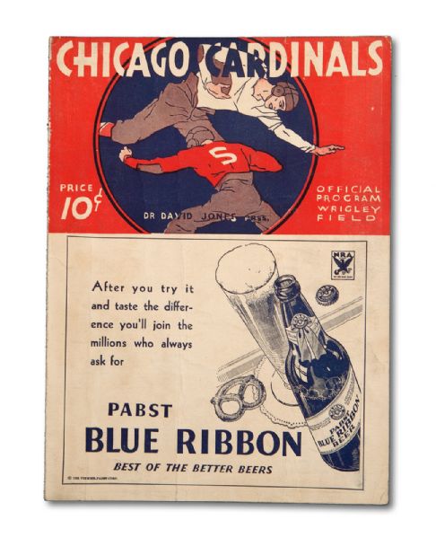 1933 CHICAGO CARDINALS VS. CHICAGO BEARS WRIGLEY FIELD GAME PROGRAM (BEARS CHAMPIONSHIP SEASON FEAT. BRONKO NAGURSKI, RED GRANGE, ET AL)