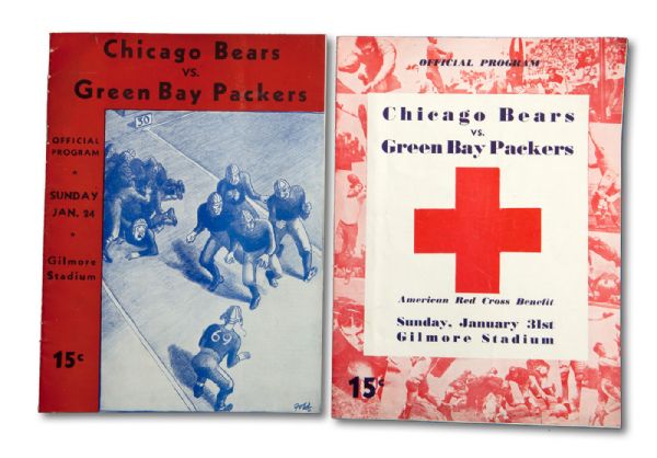 PAIR OF 1937 CHICAGO BEARS VS. GREEN BAY PACKERS GILMORE STADIUM GAME PROGRAMS 