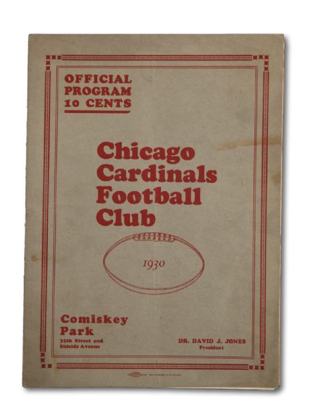 1930 CHICAGO CARDINALS VS. PHILADELPHIA YELLOW JACKETS COMISKEY PARK GAME PROGRAM 