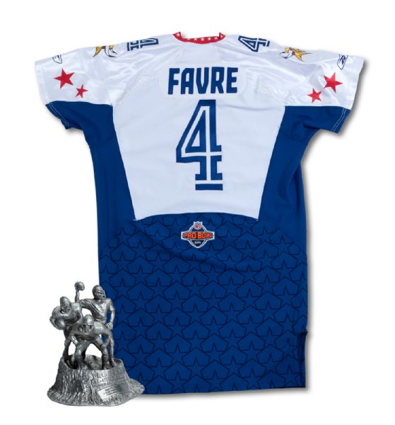 PAIR OF BRETT FAVRE PRO BOWL ITEMS INCL. FEBRUARY 2003 "7 YEAR PARTICIPANT" PRO BOWL TROPHY (BACK-UP) AND SIGNED 2010 PRO BOWL GAME ISSUED JERSEY (ZWEIGLE COLLECTION)