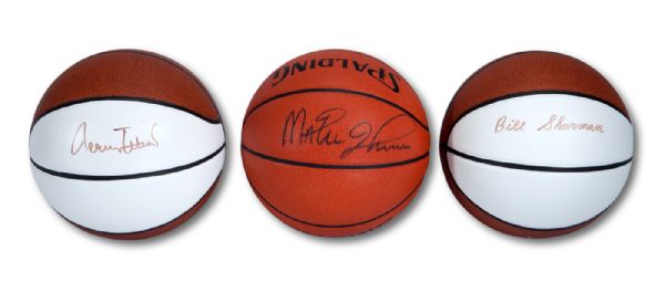 LOS ANGELES LAKERS GREATS JERRY WEST, BILL SHARMAN AND MAGIC JOHNSON AUTOGRAPHED BASKETBALLS (NSM COLLECTION)