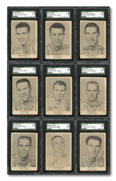 1955 ASHLAND/AETNA OIL KENTUCKY WILDCATS COMPLETE AUTOGRAPHED SET OF 12 INCLUDING ADOLPH RUPP