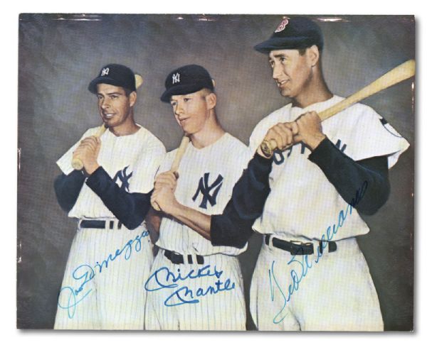 JOE DIMAGGIO, MICKEY MANTLE, AND TED WILLIAMS SIGNED 8 BY 10 PHOTO