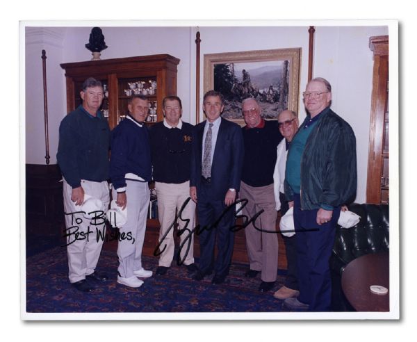 GEORGE W. BUSH AUTOGRAPHED 8 X 10 PHOTO (WITH SKOWRON & 5 OTHER RETIRED YANKEES) PERSONALIZED "TO BILL" (SKOWRON FAMILY LOA)