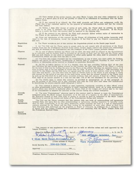 BILL "MOOSE" SKOWRONS SIGNED 1963 LOS ANGELES DODGERS PLAYER CONTRACT ALSO SIGNED BY DODGERS GM BUZZIE BAVASI (SKOWRON FAMILY LOA)