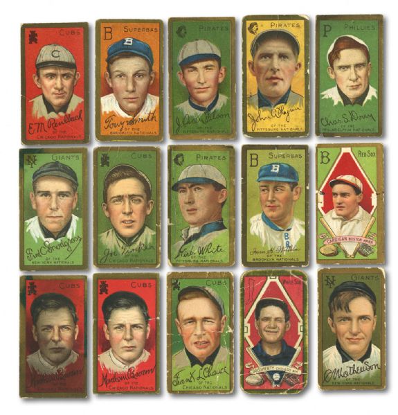 1911 T205 GOLD BORDER BASEBALL LOT OF 33 (28 DIFFERENT) INC. MATHEWSON, CHANCE, TINKER, BROWN (2), WILHELM, WHITE (PIT), AND DOUGHERTY (RED SOCK)