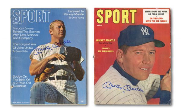 MARCH 1957 AND APRIL 1969 PAIR OF MICKEY MANTLE AUTOGRAPHED SPORT MAGAZINES