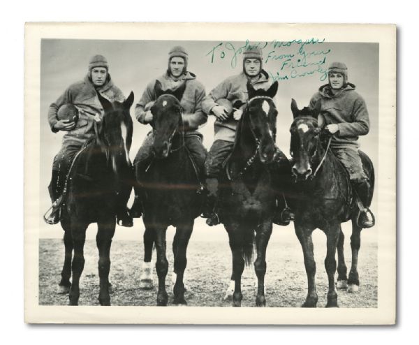 C. 1930S JIM CROWDER SIGNED PHOTO AND DOCUMENT SIGNED BY THE OTHER 3 MEMBERS OF NOTRE DAMES "FOUR HORSEMEN"