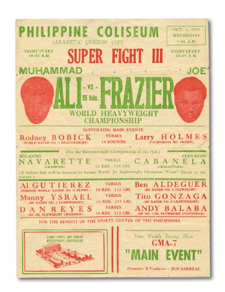 OCTOBER 1, 1975 MUHAMMAD ALI VS JOE FRAZIER "SUPER FIGHT III" WORLD HEAVYWEIGHT CHAMPIONSHIP FIGHT PHILIPPINE COLISEUM ON SITE BROADSIDE