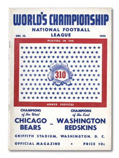 1942 NFL CHAMPIONSHIP GAME PROGRAM (CHICAGO BEARS VS WASHINGTON REDSKINS)