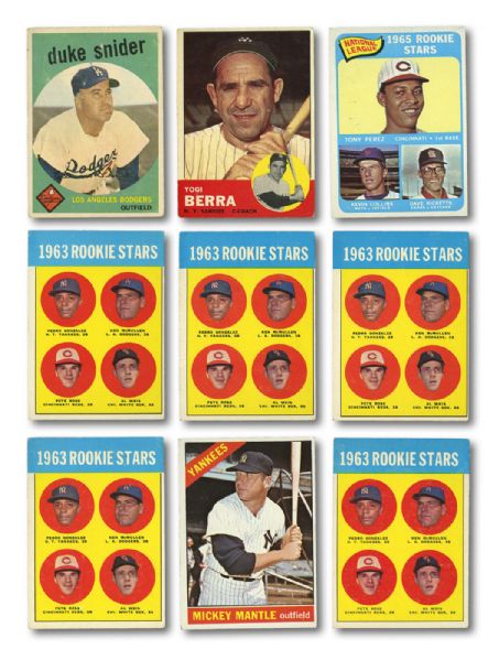 1955 THRU 1968 MOSTLY TOPPS BASEBALL LOT OF OVER 450 WITH MANY HALL OF FAMERS AND STARS WITH 5 1963 TOPPS PETE ROSE ROOKIES PLUS MORE