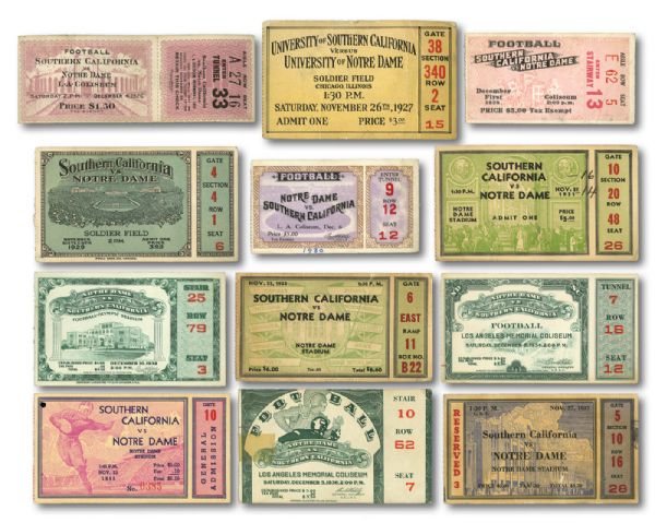 1926 THROUGH 1994 USC VS NOTRE DAME COMPLETE RUN OF TICKET STUBS