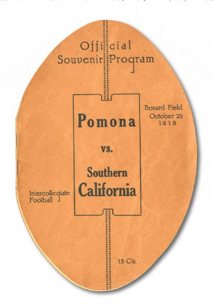 OCTOBER 25, 1919 USC VS POMONA COLLEGE FOOTBALL SHAPED PROGRAM