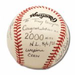 TONY GWYNNS 2,000TH CAREER HIT GAME BASEBALL SIGNED & INSCRIBED BY ENTIRE UMPIRE CREW FROM THAT 8/6/1993 GAME (GWYNN FAMILY LOA)