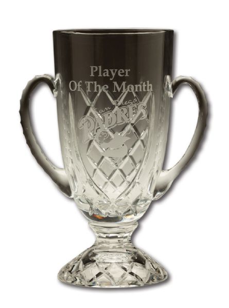 TONY GWYNNS SAN DIEGO PADRES NATIONAL LEAGUE PLAYER OF THE MONTH (NO DATE GIVEN) GLASS TROPHY (GWYNN FAMILY LOA)