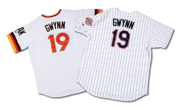 TONY GWYNNS PAIR OF 1984 AND MID-1990S SAN DIEGO PADRES TEAM ISSUED THROWBACK HOME JERSEYS (GWYNN FAMILY LOA)