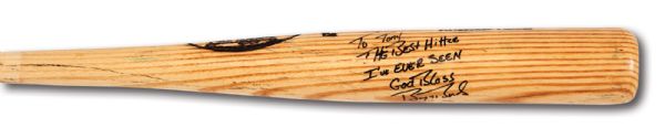 1991-92 BARRY BONDS AUTOGRAPHED LOUISVILLE SLUGGER PROFESSIONAL MODEL GAME USED BAT INSCRIBED "TO TONY, THE BEST HITTER IVE EVER SEEN" (GWYNN FAMILY LOA)