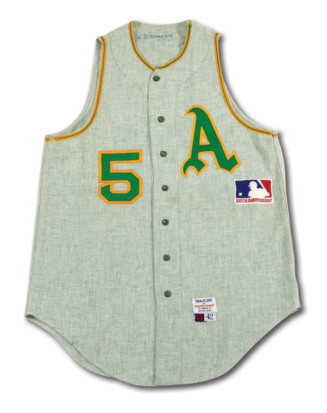 Lot Detail - JOE DIMAGGIO 1969 OAKLAND ATHLETICS GAME WORN AND SIGNED VEST  STYLE ROAD COACH'S JERSEY FROM HIS FINAL YEAR IN BASEBALL