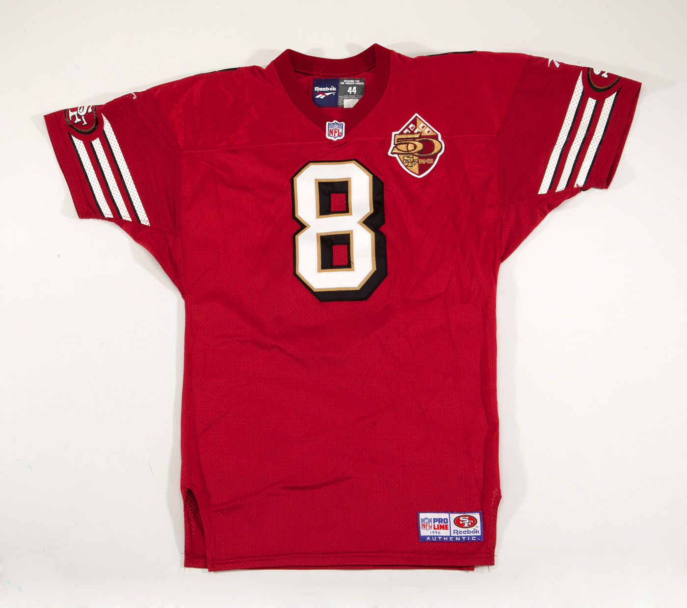 Lot Detail - 1996 STEVE YOUNG SIGNED SAN FRANCISCO 49ERS GAME ISSUED HOME  JERSEY AND SIGNED PAIR OF 1996 GAME WORN CLEATS CAKED WITH MUD! (RAHN  COLLECTION)