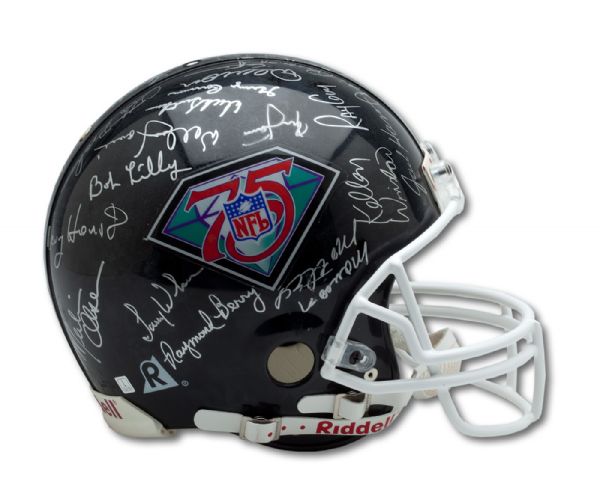 NFL 75TH ANNIVERSARY COMMEMORATIVE HELMET SIGNED BY (36) PRO FOOTBALL HALL OF FAME LEGENDS (ZWEIGLE COLLECTION)
