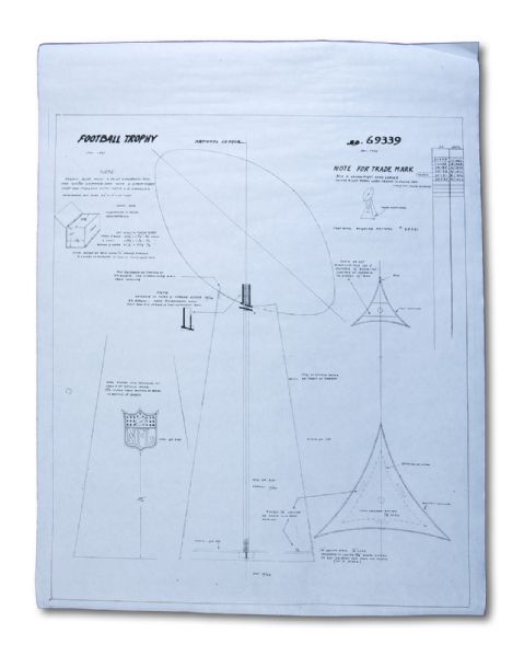 PAIR OF 1967 TIFFANY BLUEPRINTS (18 X 24, 23 X 30) USED TO DESIGN AND CREATE THE VINCE LOMBARDI SUPER BOWL TROPHY (ZWEIGLE COLLECTION)