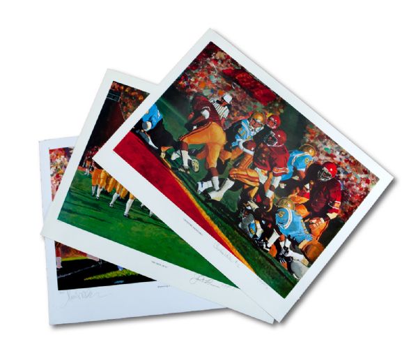 LOT OF (3) USC FOOTBALL LIMITED EDITION LARGE FORMAT PRINTS SIGNED BY MARCUS ALLEN, CHARLES WHITE AND JOHN ROBINSON (NSM COLLECTION)