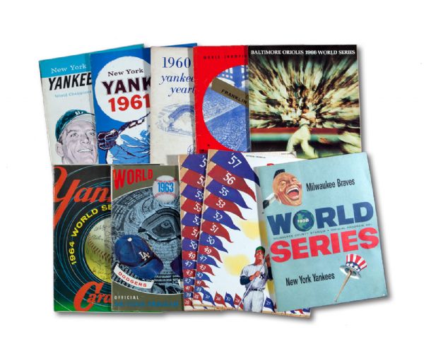 BILL "MOOSE" SKOWRONS GROUP OF (10) MOSTLY NEW YORK YANKEES WORLD SERIES PROGRAMS AND TEAM YEARBOOKS FROM 1958-1966 (SKOWRON FAMILY LOA)