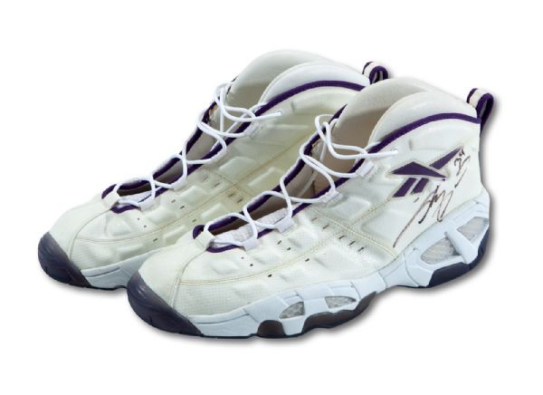 1996-97 SHAQUILLE ONEAL AUTOGRAPHED PAIR OF REEBOK (SIZE 22) GAME WORN SHOES FROM HIS 1ST SEASON AS LOS ANGELES LAKER