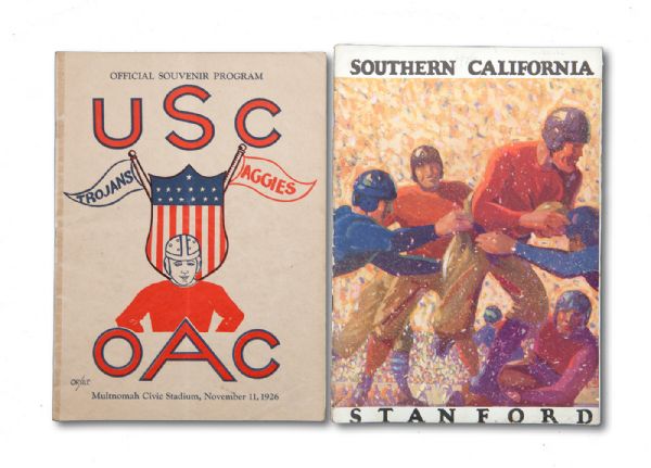 1926 PAIR OF USC PROGRAMS FEATURING PHOTOS OF MARION MORRISON (JOHN WAYNE) (ONE INDIVIDUAL AND ONE TEAM)
