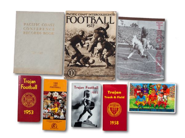 1920S THROUGH 1990S USC, PCC, PAC-8, PAC-10 AND ROSE BOWL MEDIA/PRESS GUIDE LOT OF OVER 120 (MOSTLY FOOTBALL BUT ALSO SOME BASEBALL, BASKETBALL, AND OTHER SPORTS)