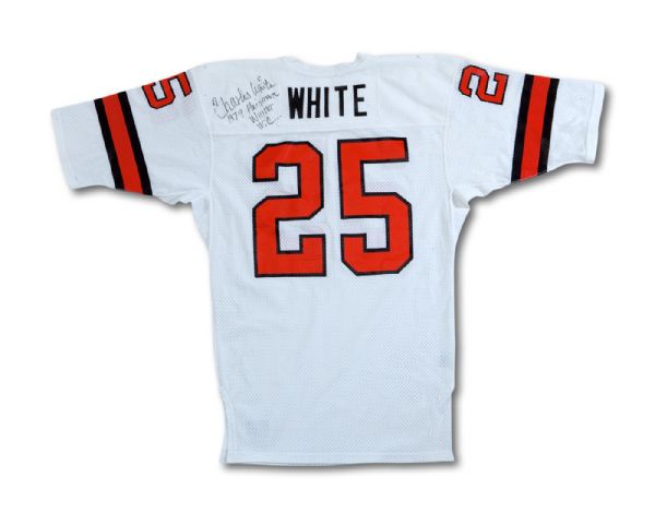 EARLY 1980S CHARLES WHITE AUTOGRAPHED CLEVELAND BROWNS GAME READY JERSEY INSCRIBED "1979 HEISMAN WINNER USC" (NSM COLLECTION)