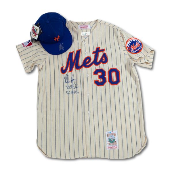 NOLAN RYAN SIGNED & INSCRIBED MITCHELL & NESS NEW YORK METS JERSEY AND SIGNED NEW ERA METS HAT