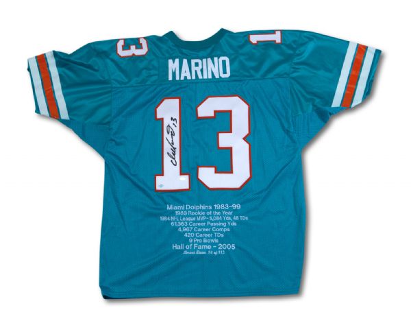 DAN MARINO AUTOGRAPHED LIMITED EDITION (#98/113) MIAMI DOLPHINS CAREER HIGHLIGHTS JERSEY (MOUNTED MEMORIES)