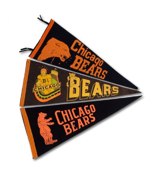 LOT OF (3) 1940S CHICAGO BEARS PENNANTS