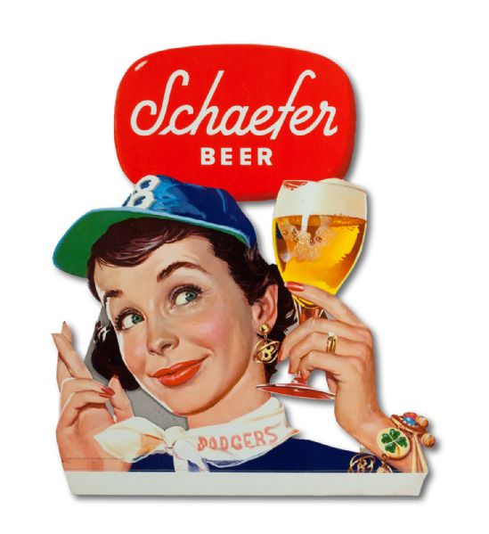 1950S BROOKLYN DODGERS SCHAEFER BEER EASEL-BACK DISPLAY SIGN