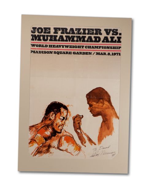 LEROY NEIMAN AUTOGRAPHED "FIGHT OF THE CENTURY" (ALI VS. FRAZIER I - MARCH 8, 1971) FIGHT POSTER MATTED & FOAM BACKED